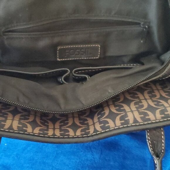 VTG Fossil Black/Brown Signature Canvas Leather Satchel - Picture 5 of 9